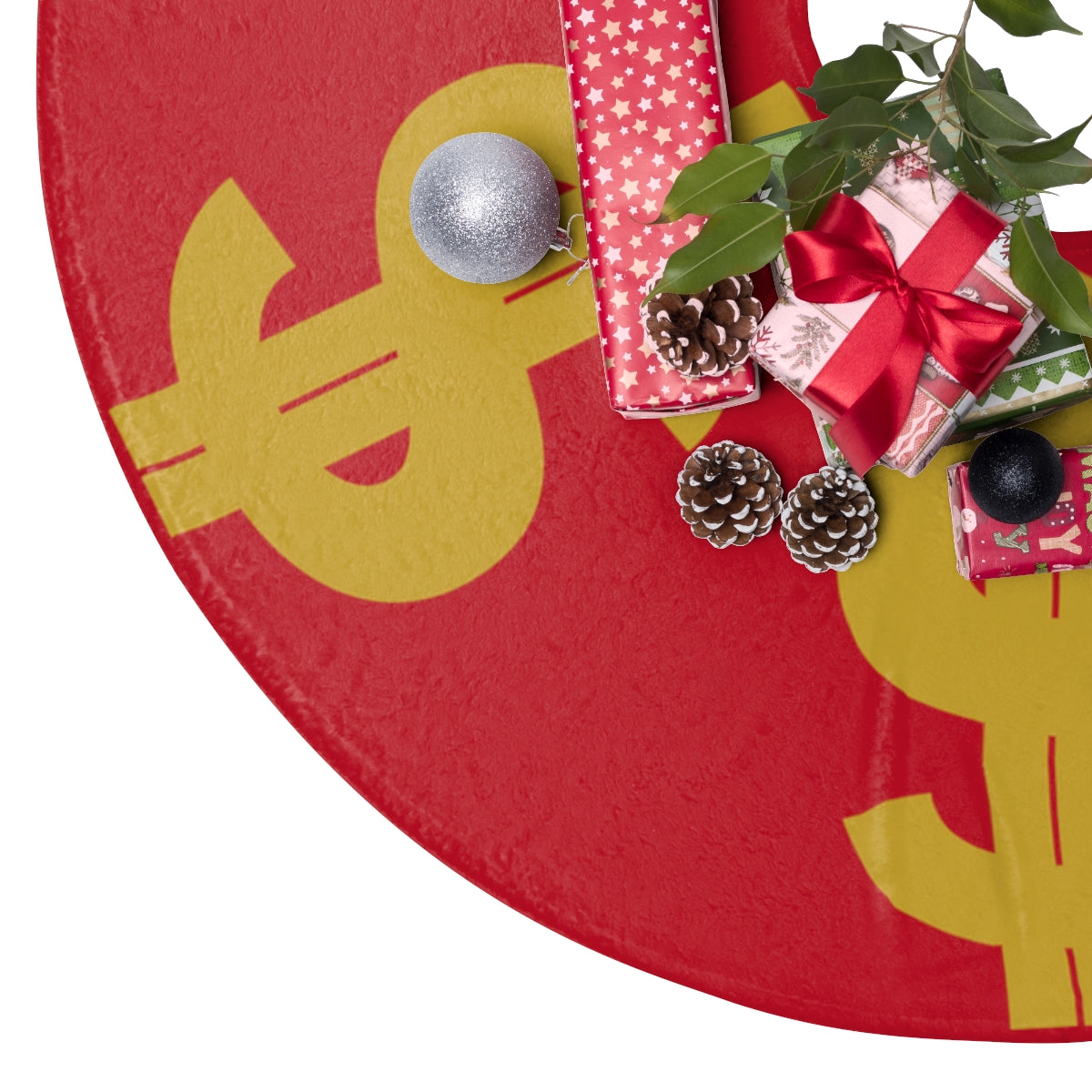 $ Sign Christmas Tree Skirt - Red