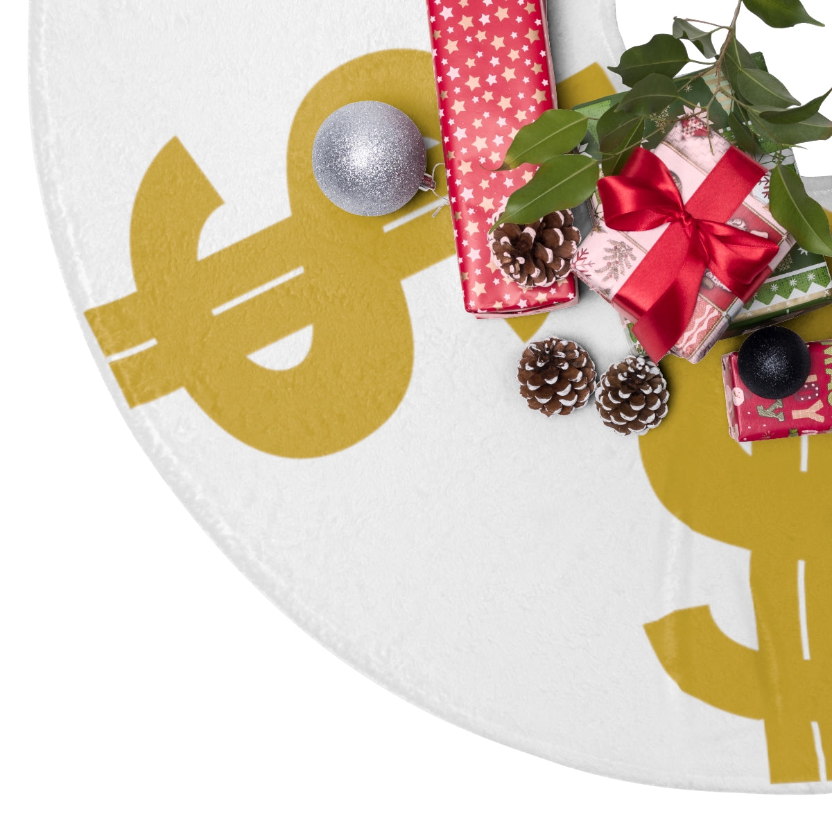 $ Sign Christmas Tree Skirt - White
