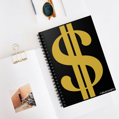$ Dollar Sign Spiral Notebook, Ruled